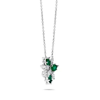 White Gold Emerald and Diamond Floral Pendant