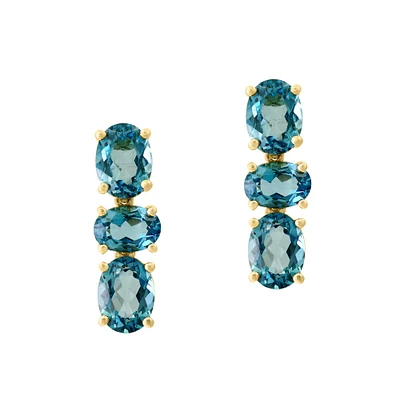 Yellow Gold London Blue Topaz Earrings