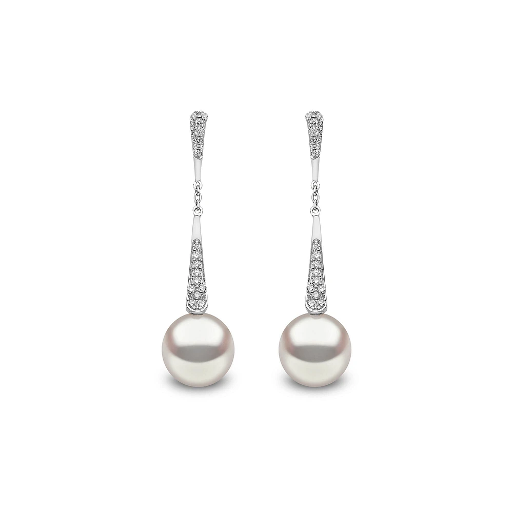 Trend White Gold Pearl and Diamond Earrings