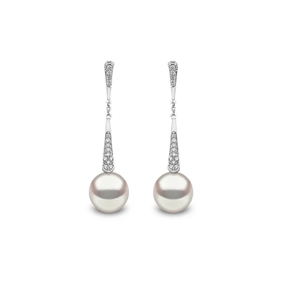 Trend White Gold Pearl and Diamond Earrings