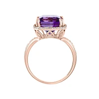 Rose Gold and Amethyst Ring with Diamond Halo