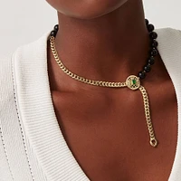 Emblem Yellow Gold Tsavorite and Onyx Necklace