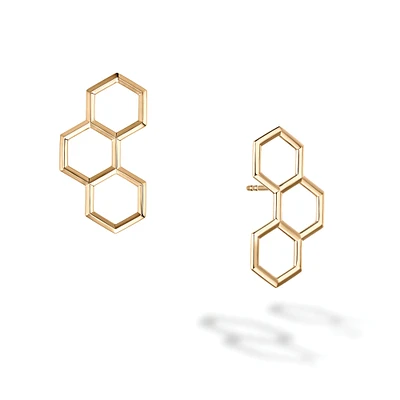 Yellow Gold Hexagons Drop Earrings