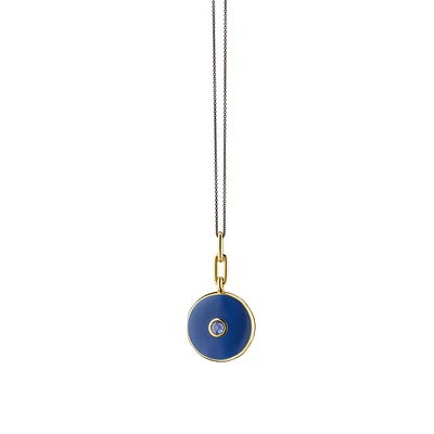 Locket X Color Yellow Gold Vermeil, Navy Enamel and Blue Sapphire Round Pendant