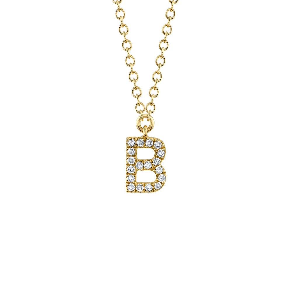 Initials Gold and Diamond Pavé Letter B Necklace