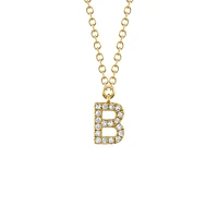 Initials Gold and Diamond Pavé Letter B Necklace