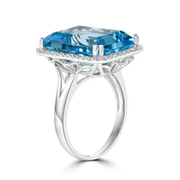 White Gold Emerald Cut Swiss Blue Topaz and Diamond Ring