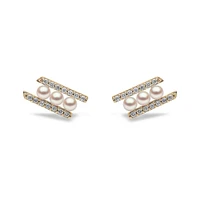 Sleek Yellow Gold Pearl and Diamond Earrings