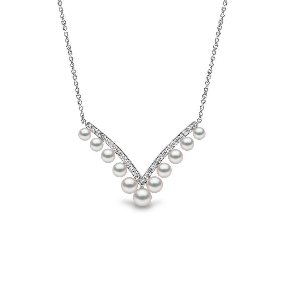 Sleek White Gold Pearl and Diamond Necklace