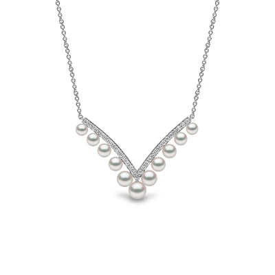 Sleek White Gold Pearl and Diamond Necklace