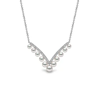 Sleek White Gold Pearl and Diamond Necklace