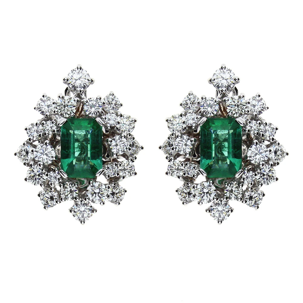 Mimosa White Gold, Emerald and Diamond Stud Earrings