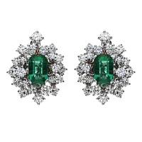 Mimosa White Gold, Emerald and Diamond Stud Earrings