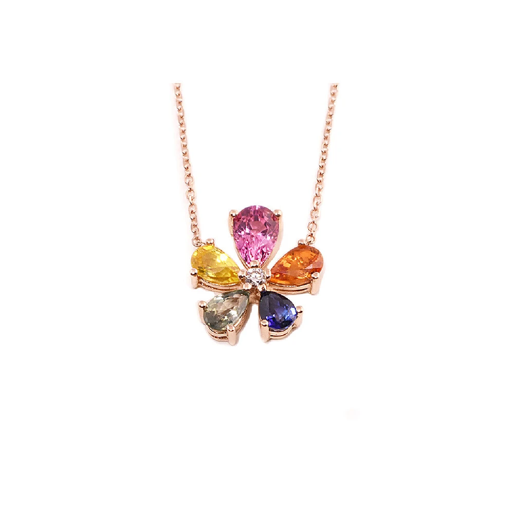 Rose Gold Multi-Stone and Diamond Flower Pendant