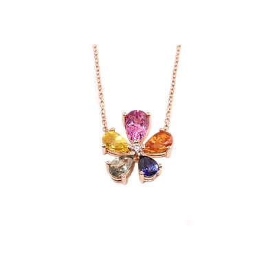 Rose Gold Multi-Stone and Diamond Flower Pendant