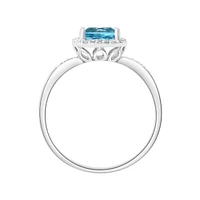 White Gold Cushion Cut swiss blue topaz and Diamond Ring