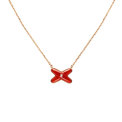 Jeux de Liens Rose Gold Carnelian Diamond Necklace