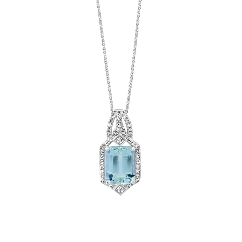 Aquamarine Pendant with Diamond Accents