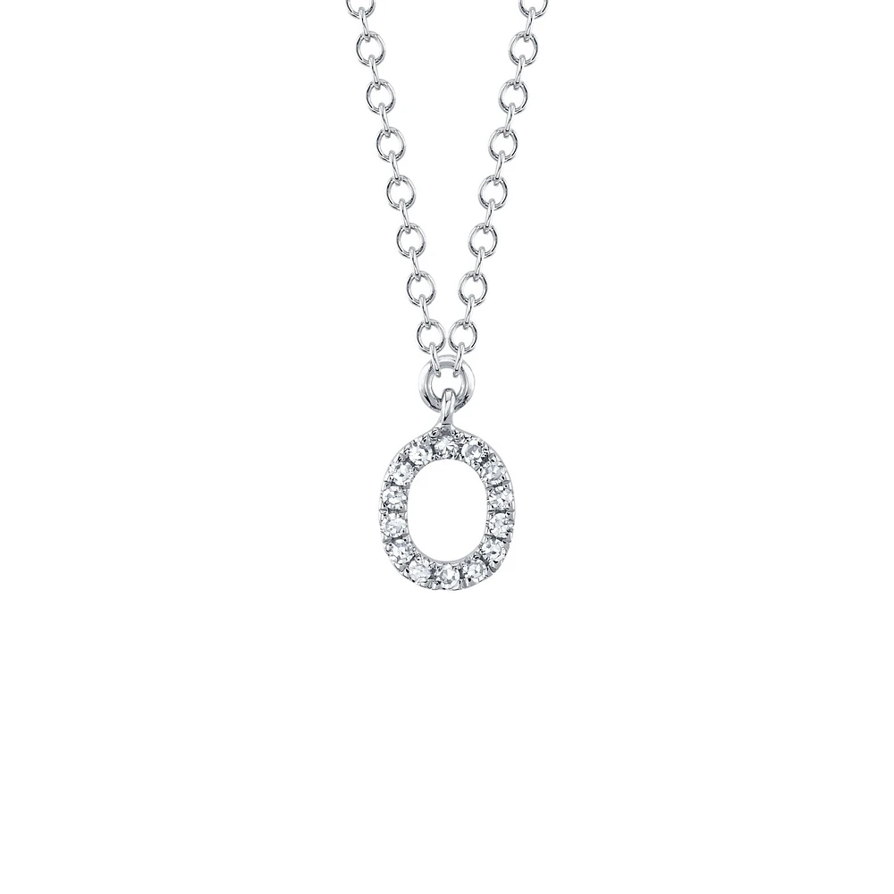 Initials White Gold and Diamond Pavé Letter O Necklace