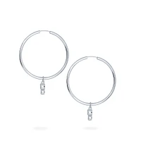 Diamond Bezel Drop Hoop Earrings