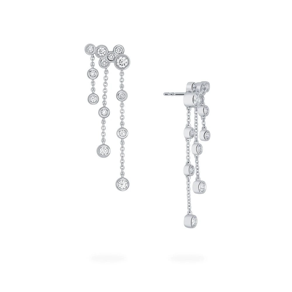 Diamond Bezel Long Drop Earrings