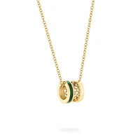 Malachite Barrel Pendant, Yellow Gold