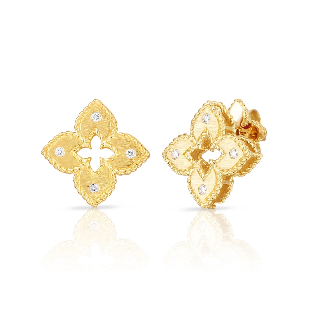 Venetian Princess Yellow Gold and Diamond Stud Earrings