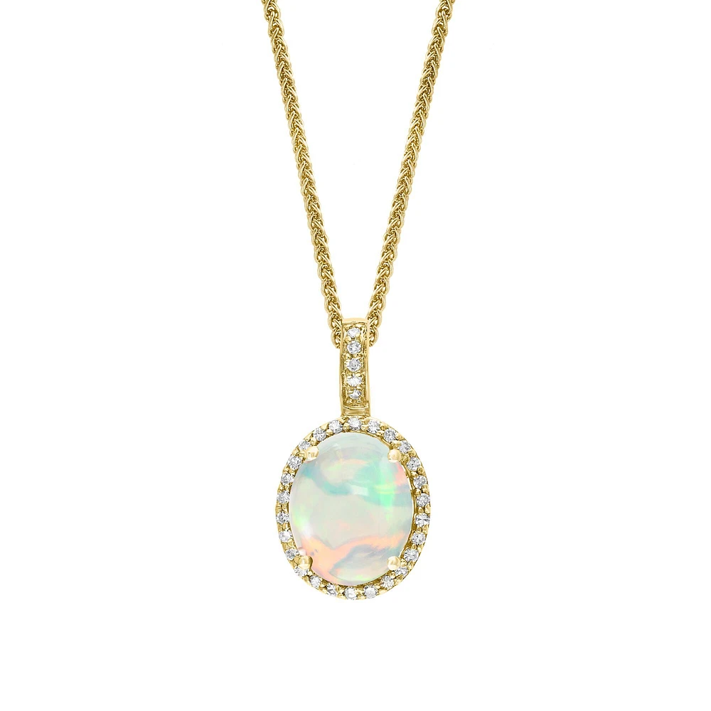 Yellow Gold Opal and Diamond Pendant