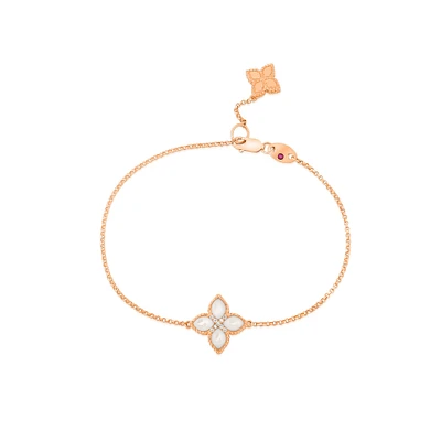 Princess Flower Rose Gold Mother-of-Pearl and Diamond chain Bracelet