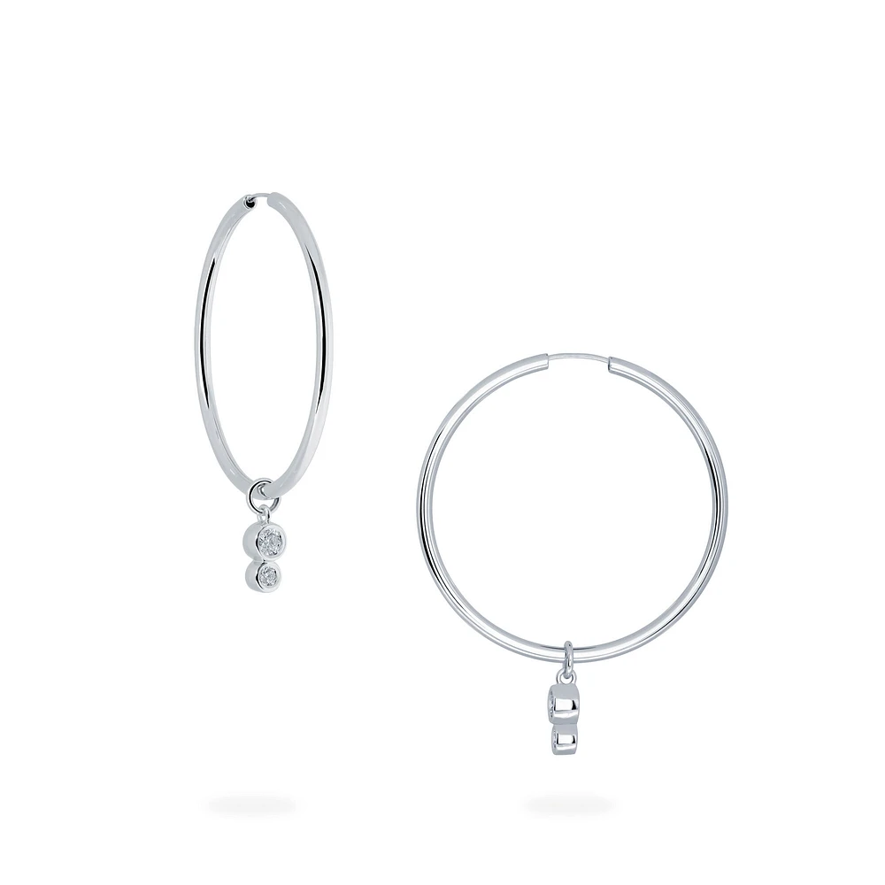 Diamond Bezel Drop Hoop Earrings