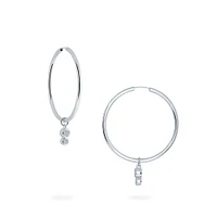 Diamond Bezel Drop Hoop Earrings