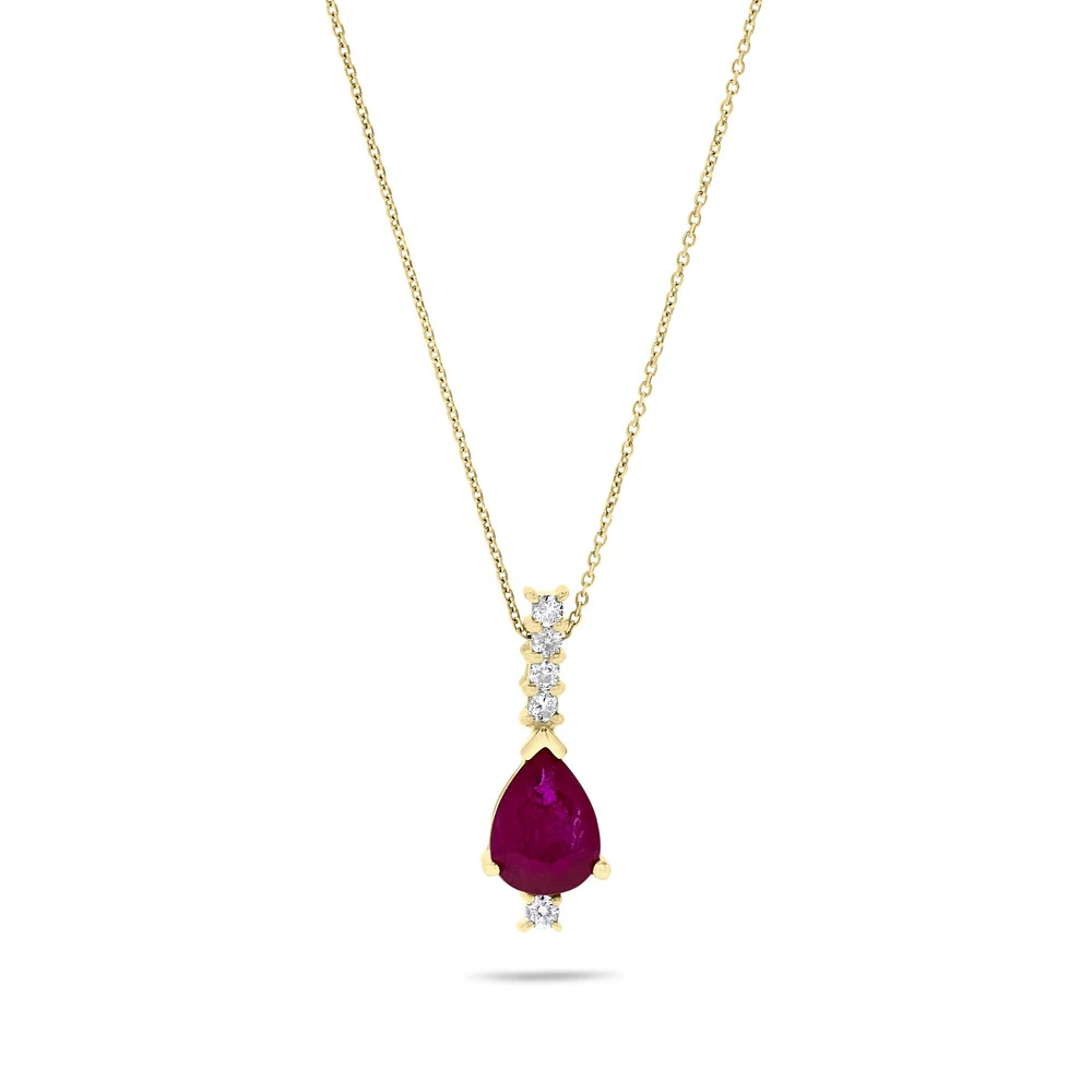 Yellow Gold Pear-Cut Ruby Pendant with Diamonds