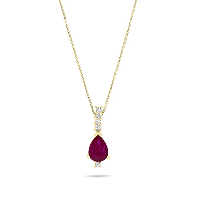 Yellow Gold Pear-Cut Ruby Pendant with Diamonds