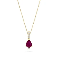 Yellow Gold Pear-Cut Ruby Pendant with Diamonds