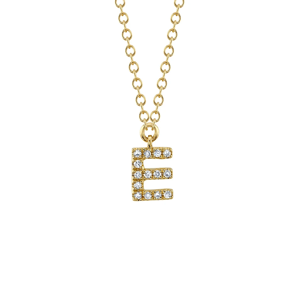 Initials Gold and Diamond Pavé Letter E Necklace