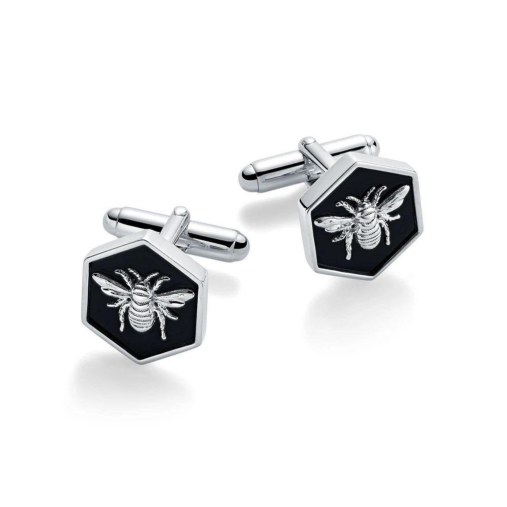 Silver and Black Enamel Cufflinks