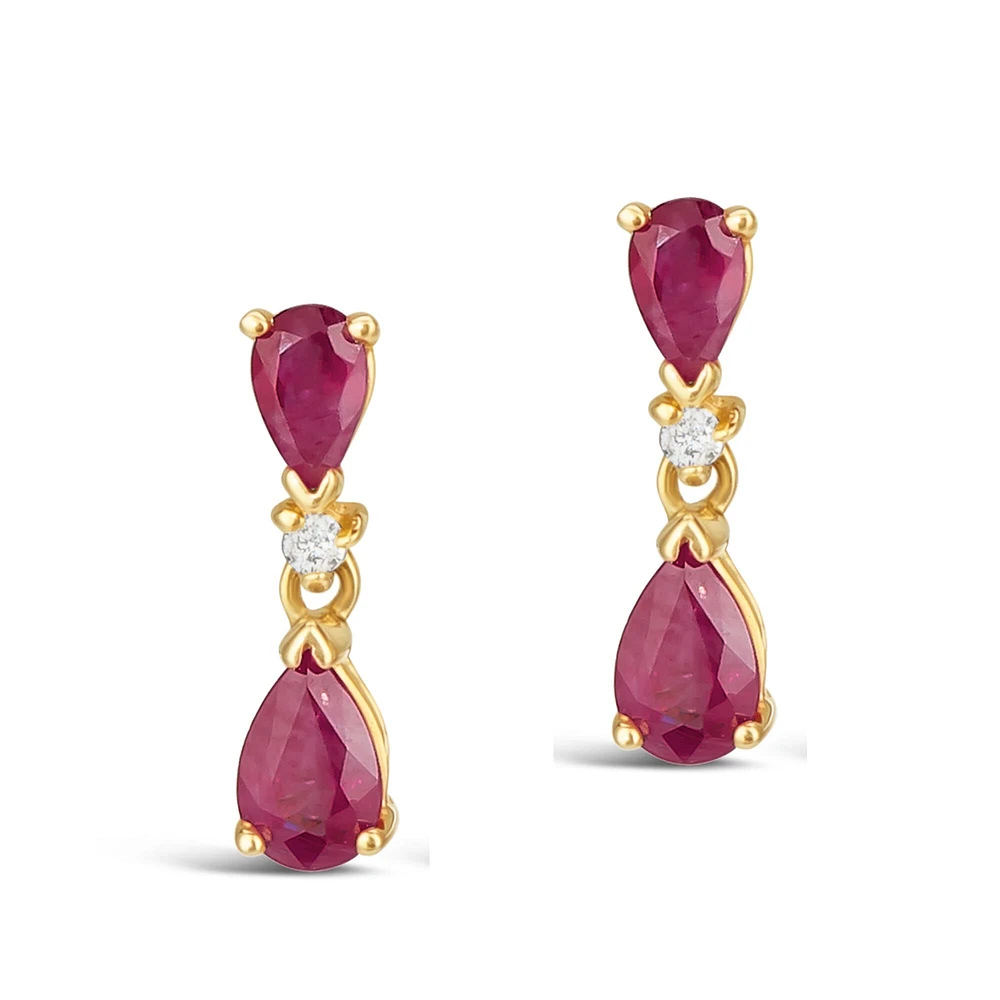 Yellow Gold Ruby and Diamond Teardrop Earrings