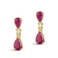 Yellow Gold Ruby and Diamond Teardrop Earrings