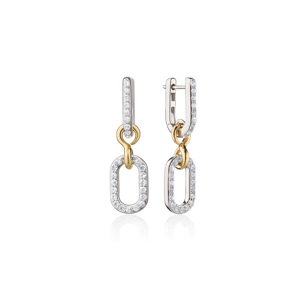 Infinite & Boundless Siver, Yellow Gold and White Sapphire Drop Earrings