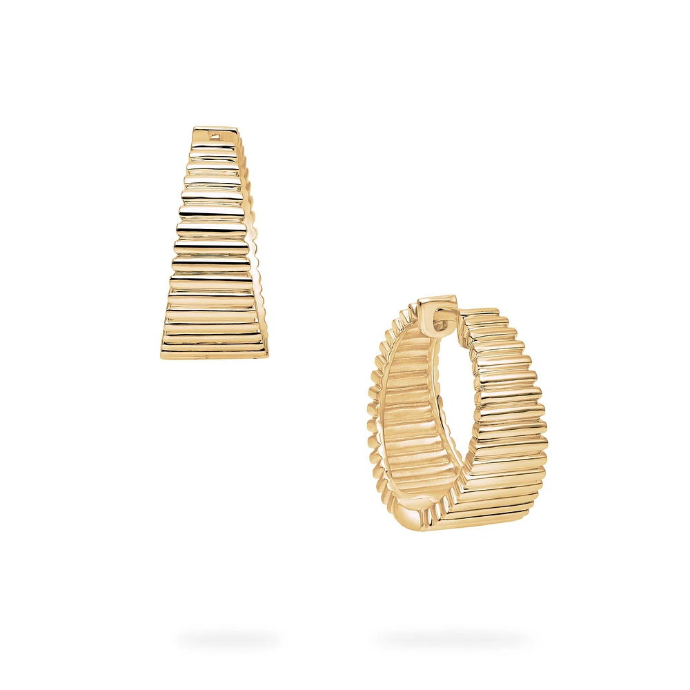 Yellow Gold Pleated Tapered Hoops