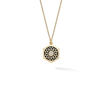 Medium Black Enamel and Diamond Hexagon Medallion in Yellow Gold