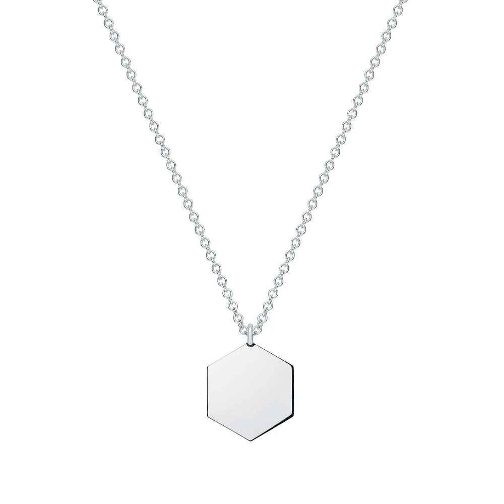 Engravable Polished Silver Hexagon Pendant