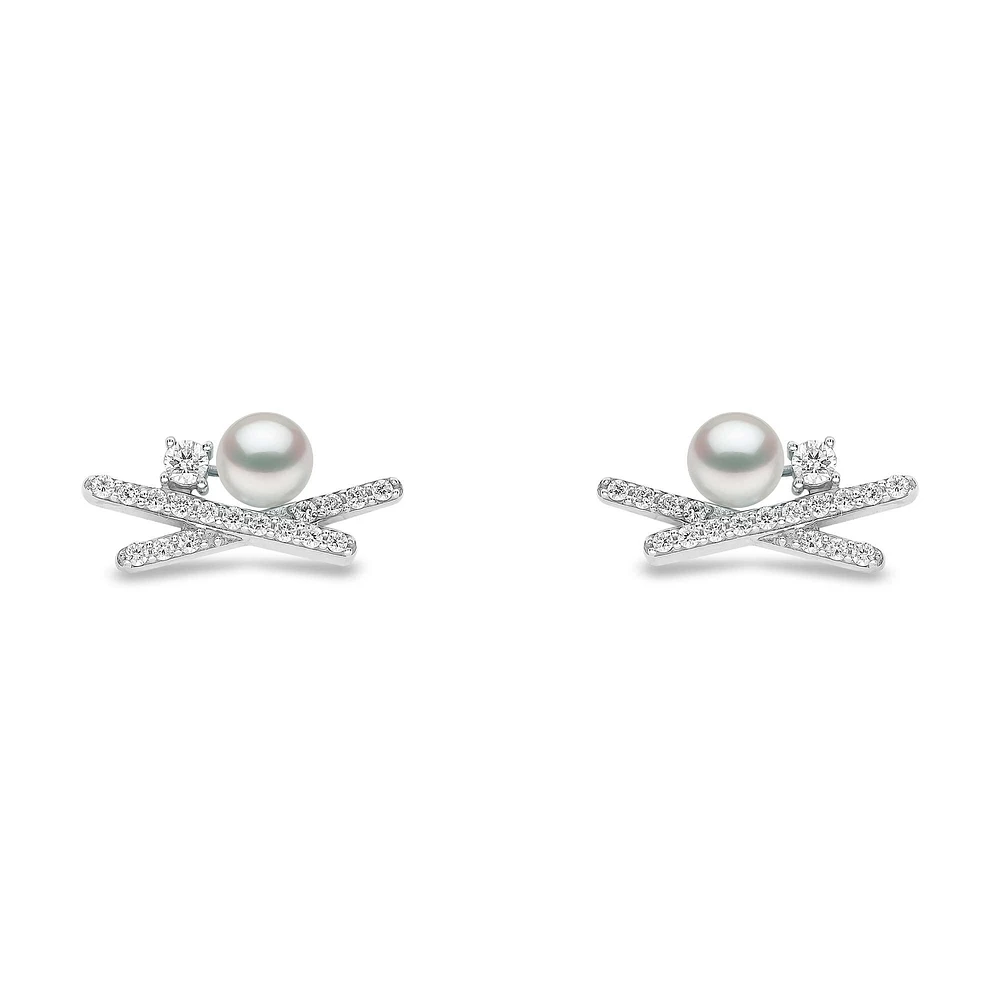 SleekWhite Gold Pearl and Diamond Earrings