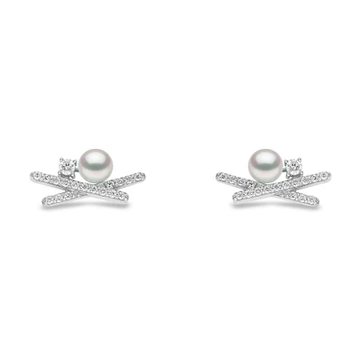 SleekWhite Gold Pearl and Diamond Earrings