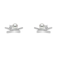 SleekWhite Gold Pearl and Diamond Earrings