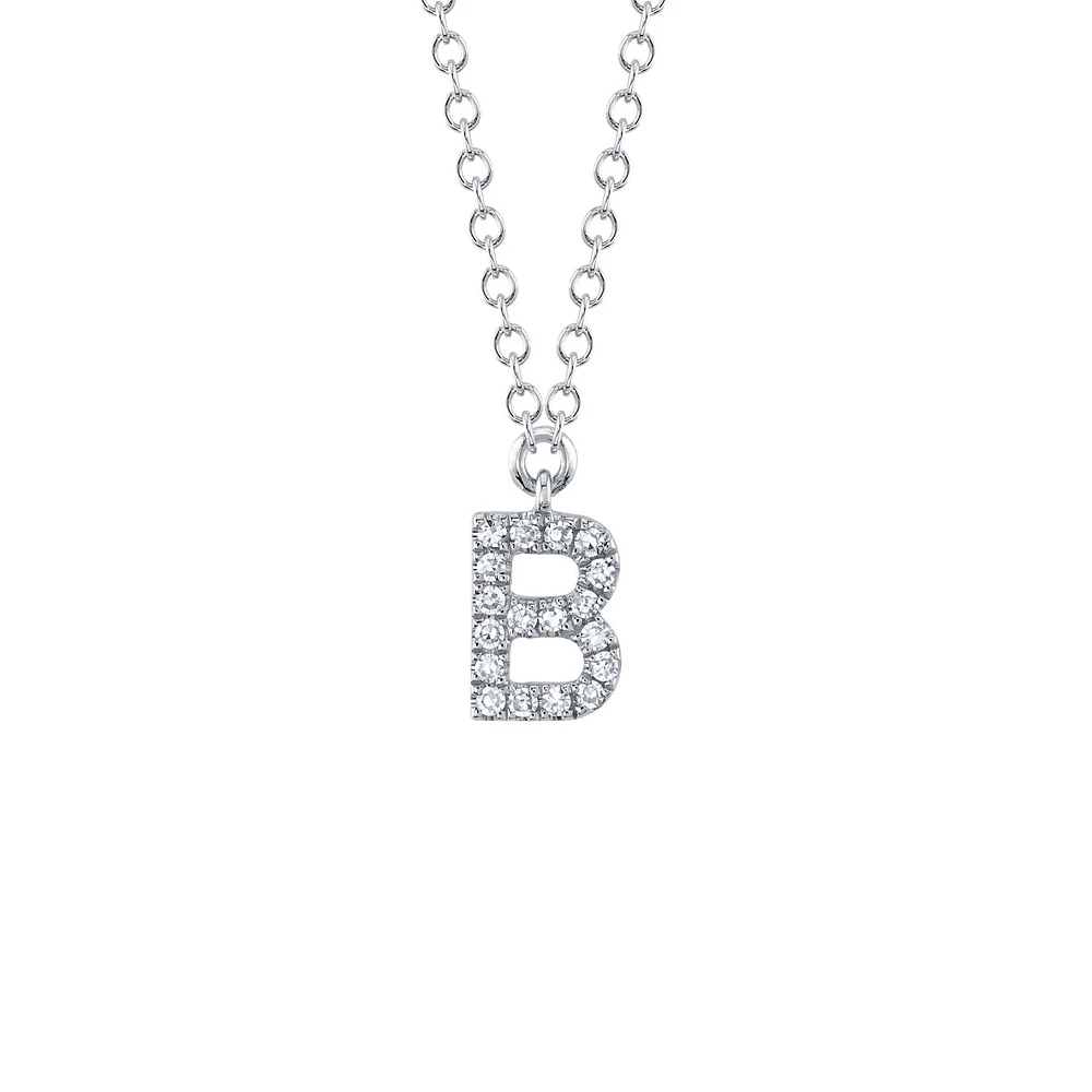 Initials White Gold and Diamond Pavé Letter B Necklace