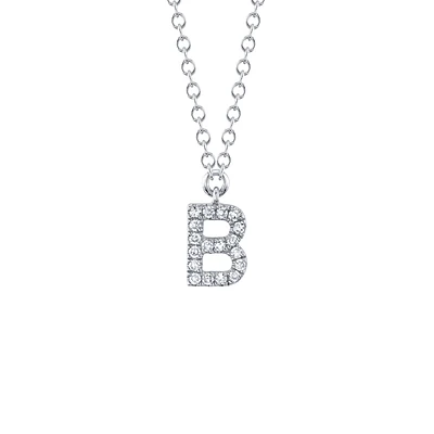 Initials White Gold and Diamond Pavé Letter B Necklace