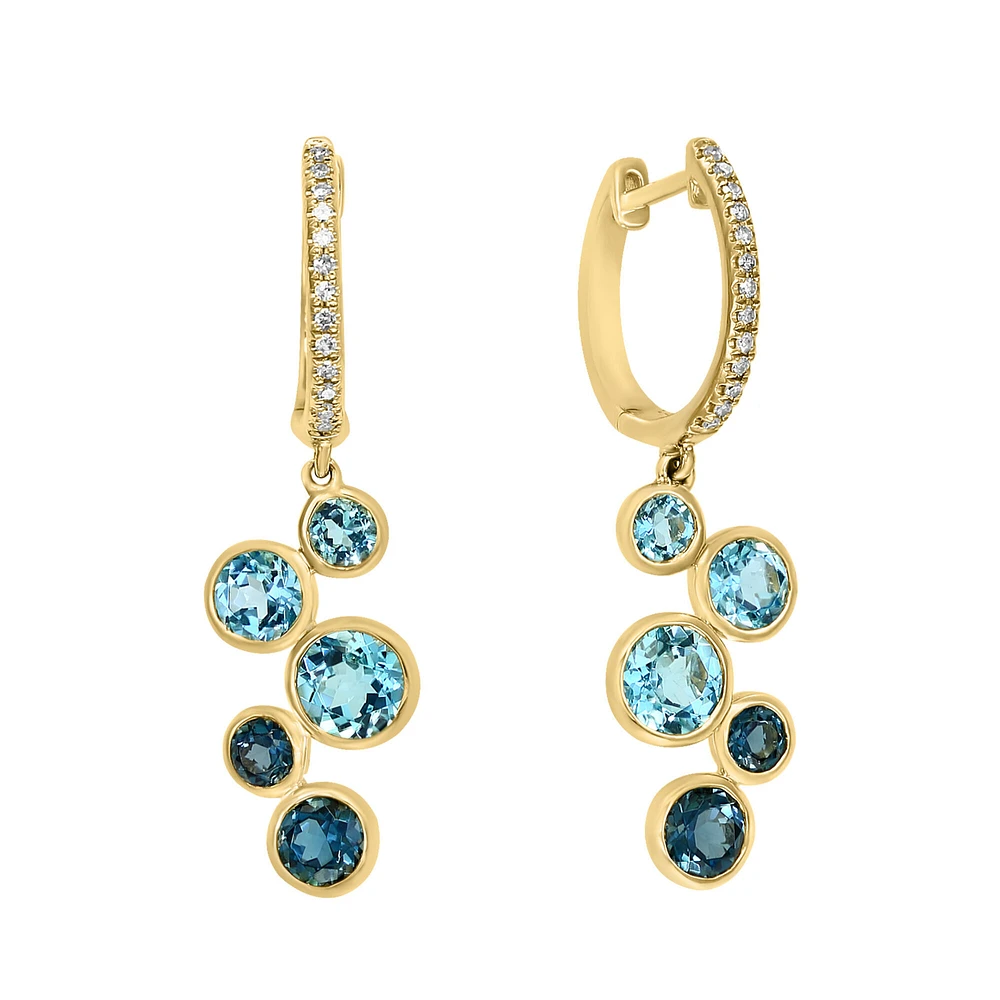 Diamond, London Blue Topaz and Swiss Blue Topaz Earrings