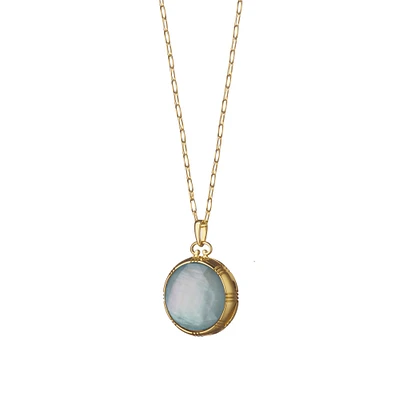 Stone Lockets Yellow Gold and Blue Topaz Pendant