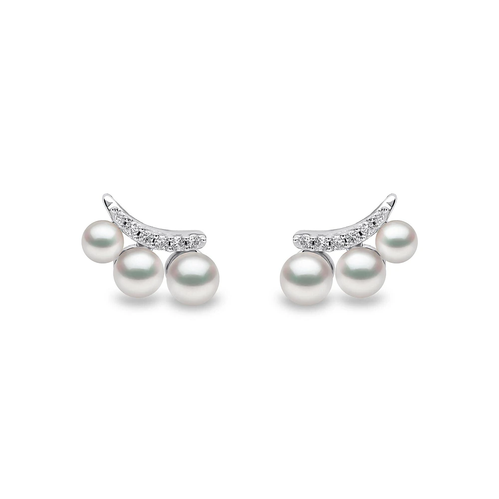 Sleek Gold Pearl and Diamond Earrings